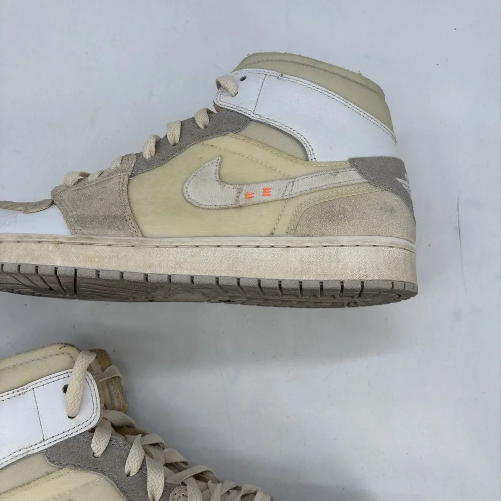 Air Jordan 1 Mid Shoes Mens 10.5 SE Craft White Sail Inside Out Lace Up